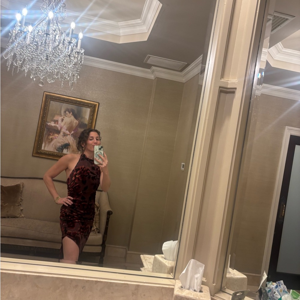 Lulu's Burgundy Floral Midi Dress